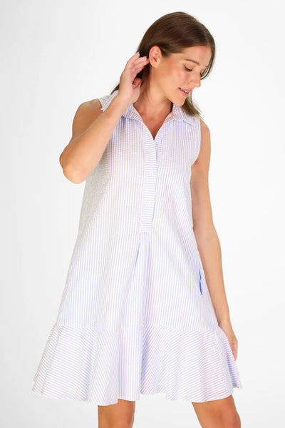 Sleeveless Iris Dress - Sky Seersucker
