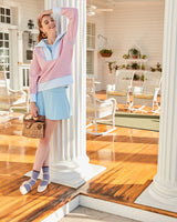 Polished Double Knit Alley Quarter Zip - Guava/Baby Blue Stripe