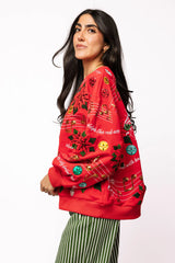 Red Christmas Music Notes Sweatshirt