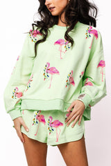 Mint Flamingo Wearing Christmas Light Necklace Sweatshirt