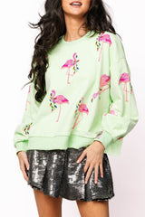 Mint Flamingo Wearing Christmas Light Necklace Sweatshirt