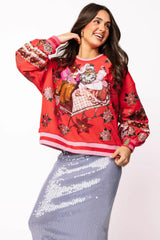 Red & Pink Vintage Poinsettia Santa Sweatshirt