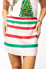 White, Red & Green Stripe Skirt
