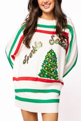 White, Red & Green Stripe 'Sparkle Season' Long Sleeve Sweater