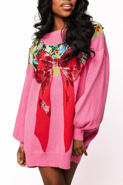 Bright Pink Multi Wreath Around Neck Sweater Dress