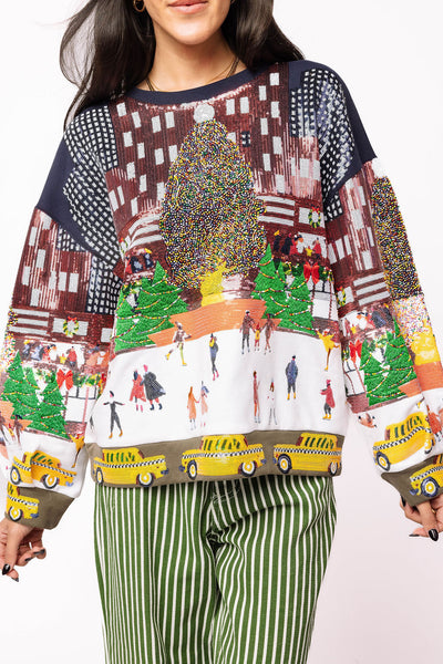 Multi Sequin Rockefeller Center At Christmas Sweatshirt
