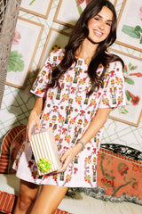 Light Pink Cotton Nutcracker & Candy Cane Short Sleeve Dress