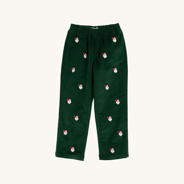 Critter Sheffield Pants (Corduroy) - Grier Green with Nantucket Navy Stork & Santa Embroidery