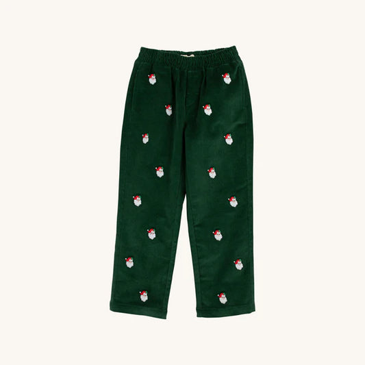 Critter Sheffield Pants (Corduroy) - Grier Green with Nantucket Navy Stork & Santa Embroidery