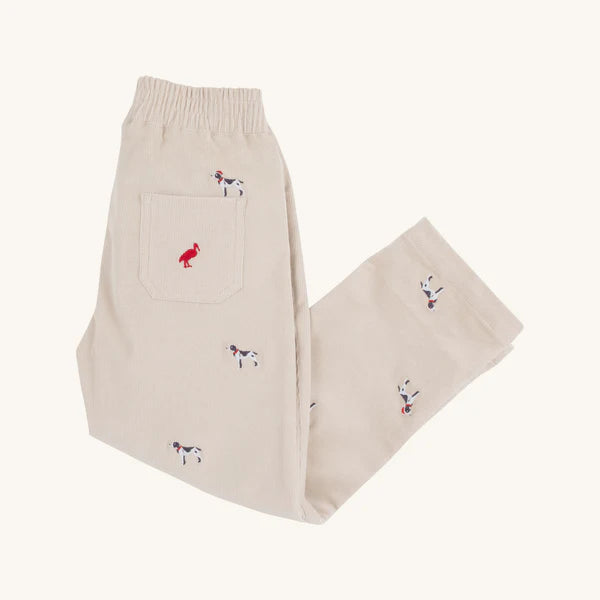 Critter Sheffield Pants (Corduroy) - Osprey Oatmeal Richmond Red Stork & Santa Dog Embroidery