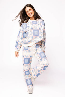 Ivory, Blue & Light Pink Patchwork Sweatshirt