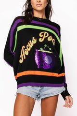 Black, Purple, Orange & Green Stripe 'Hocus Pocus' Long Sleeve Sweater