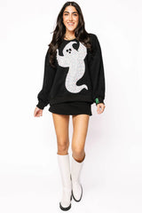 Black & White Flower Sequin Ghost Sweatshirt