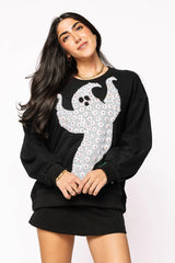 Black & White Flower Sequin Ghost Sweatshirt