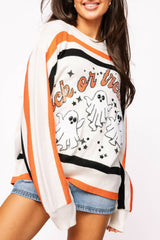 White, Black & Orange Stripe 'Trick or Treat' Long Sleeve Sweater