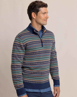 Heather Fair Isle Quarter Zip Sweater - Heather Dress Blue