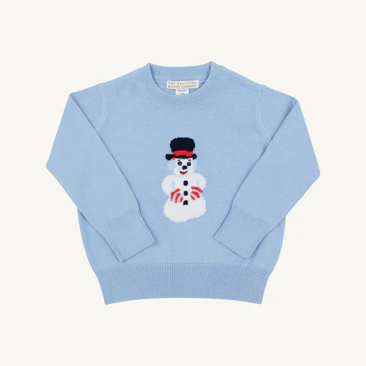 Isaac's Intarsia Sweater - Beale Street Blue with Snowman Intarsia