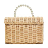 NATURAL WICKER TABITHA PEARL TOP HANDLE HANDBAG