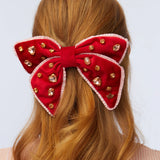 Valentines Red Embellished Bow Barrette