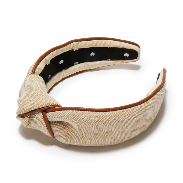 Natural Canvas Faux Leather Trim Knotted Headband