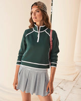 Smooth Sport 14in Pleated Racquet Skort - Super White/Ivy Stripe