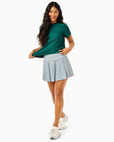 Smooth Sport 14in Pleated Racquet Skort - Super White/Ivy Stripe
