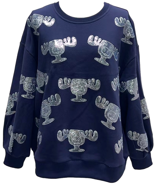 Navy Moose Mug Sweatwshirt