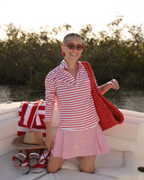 Smooth Sport 15.25in Volley Skort - Super White/Poppy Stripe