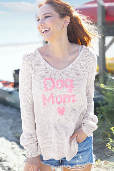 Dog Mom V Cotton - Blush Champagne/Pretty Pink