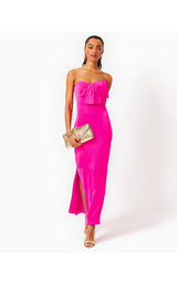 Carlynn Satin Maxi Bow Dress - Pink Palms