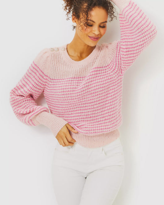Finney Sweater - Peony Pink Sparkle Stripe