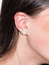 Cushion-Cut Solitaire Stud Earrings - Bright Gold White Opal