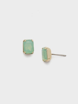 Mini Emerald Cut Stud Earrings - Bright Gold Pacific Opal