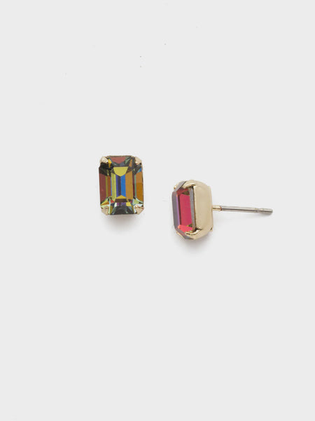 Mini Emerald Cut Stud Earrings - Bright Gold Volcano