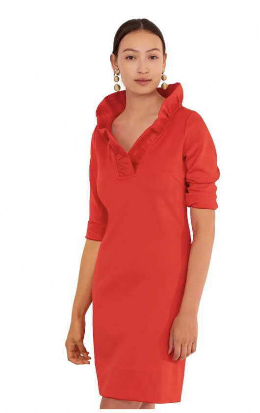 Jersey Ruffneck Dress - Solid - Crimson