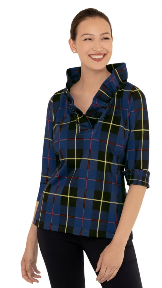 Ruffneck Top - Plaidly Cooper - Blue Multi