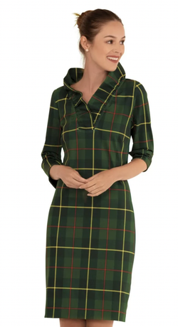 Jersey Ruffneck Dress - Plaidly Cooper - Green Multi