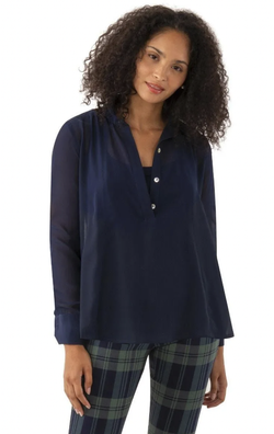 Chiffon Seamed Top - Navy