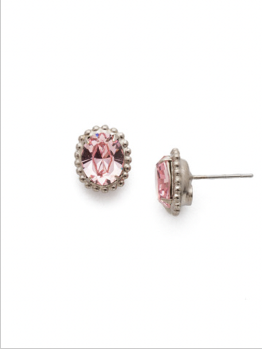 Oval-Cut Solitaire Stud Earrings - Misty Pink