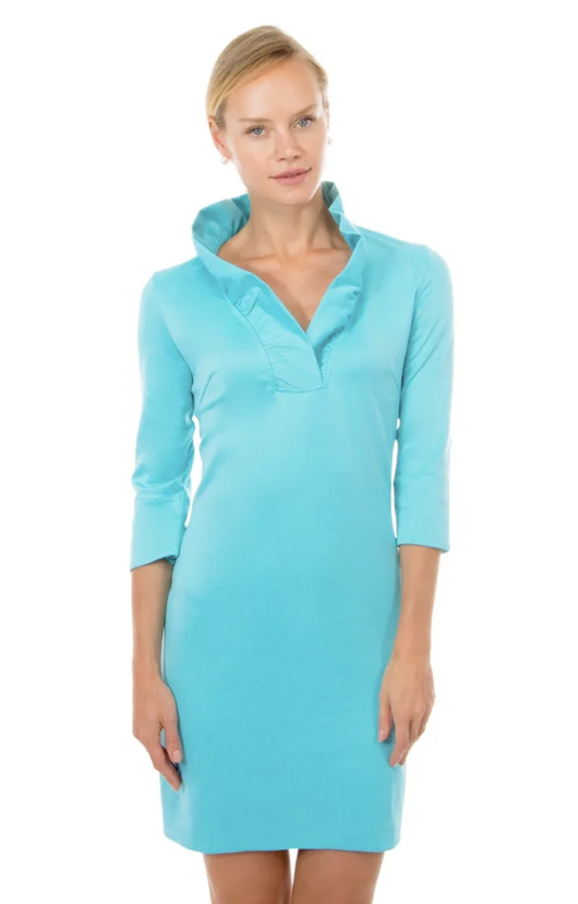 Jersey Ruffneck Dress - Solid Turquoise