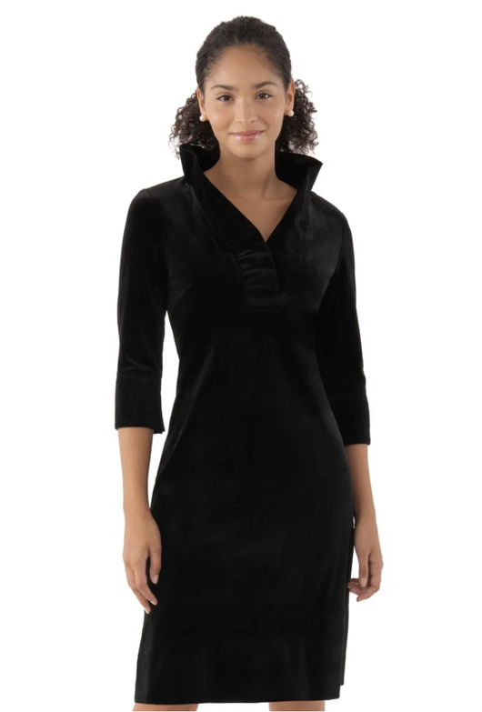 Ruffneck Dress - Silky Velvet in Black